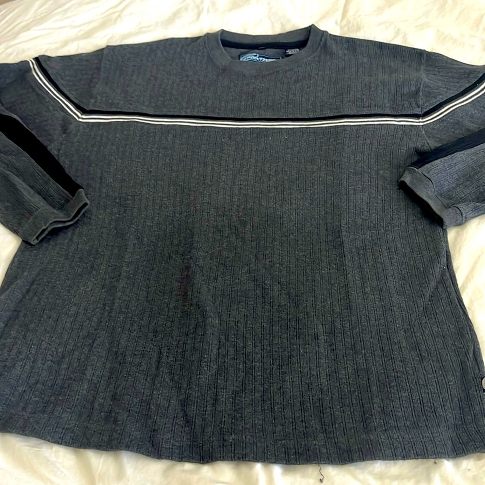 Charcoal, gray with white stripe sweater, young men